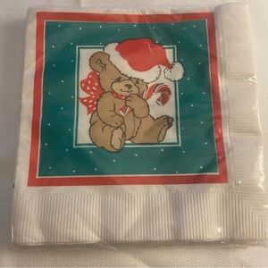 Vintage Christmas Bear with candy cane paper napkins